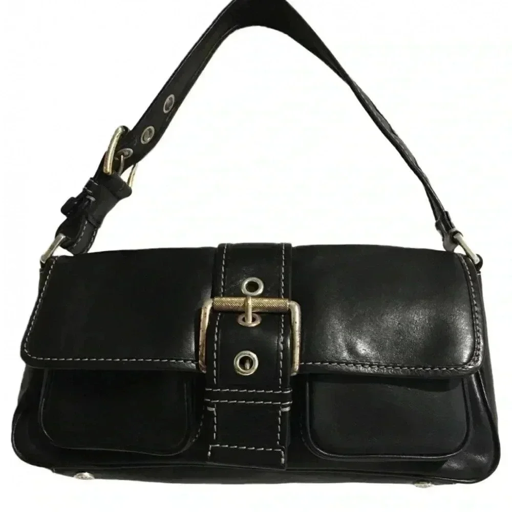 Michael Kors black leather shoulder handbag